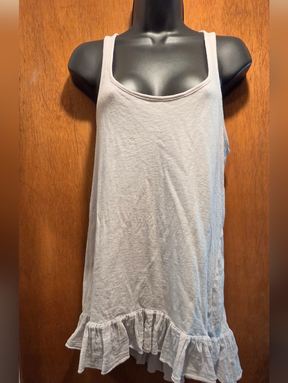 Topshop Light Lavender Cotton Linen Ruffle-Hem Long Tank Top Sz6 - Picture 3 of 6